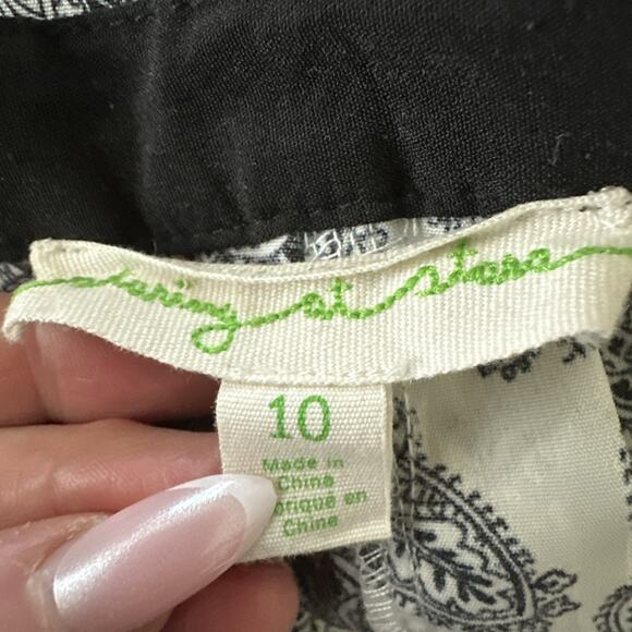 STARING AT STARS Pants Womens 10 Black White Paisley Wide Leg Bohemian Lagenlook - Picture 5 of 11